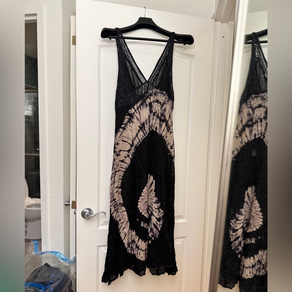 Free People Black/Beige Tie-Dye Maxi Dress NWT
